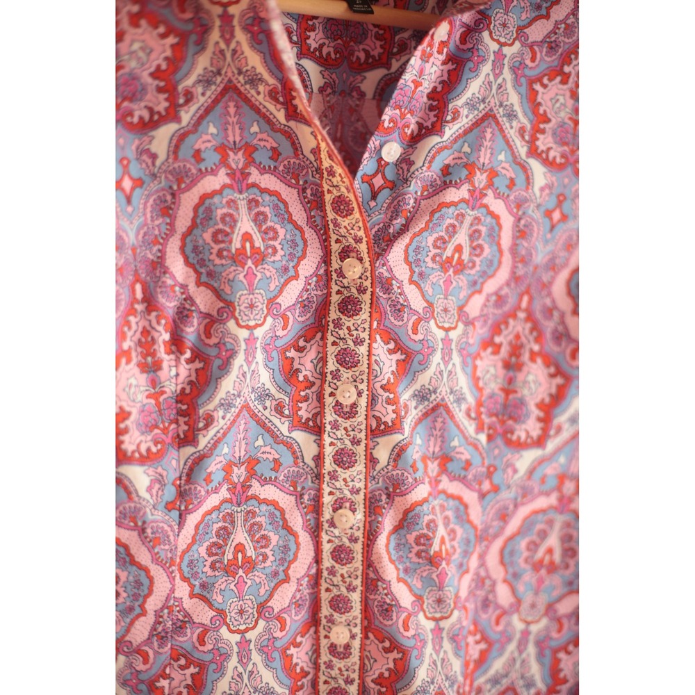 Talbots Petite 2P Paisley Button Down Shirt Pink Blue Long Sleeve Cotton - Picture 5 of 10